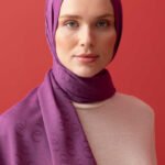 Chain Pattern Paars Katoen-Zijde Sjaal