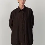 Overhemdblouse met veterdetail – bruin gestreept