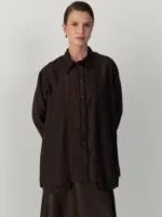 Overhemdblouse met veterdetail – bruin gestreept