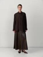 Overhemdblouse met veterdetail – bruin gestreept
