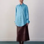 Katoenen blouse met dubbele knoopsluiting – turquoise