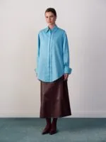 Katoenen blouse met dubbele knoopsluiting – turquoise