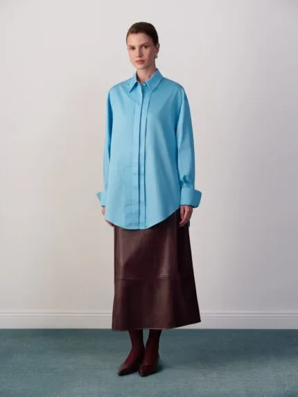 Katoenen blouse met dubbele knoopsluiting – turquoise