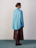 Katoenen blouse met dubbele knoopsluiting – turquoise