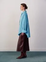 Katoenen blouse met dubbele knoopsluiting – turquoise