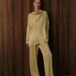 Pantalon met stiknaaddetail – geel