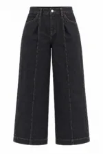 Denim broek met stiksels – bruin
