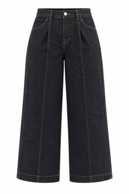 Denim broek met stiksels – bruin