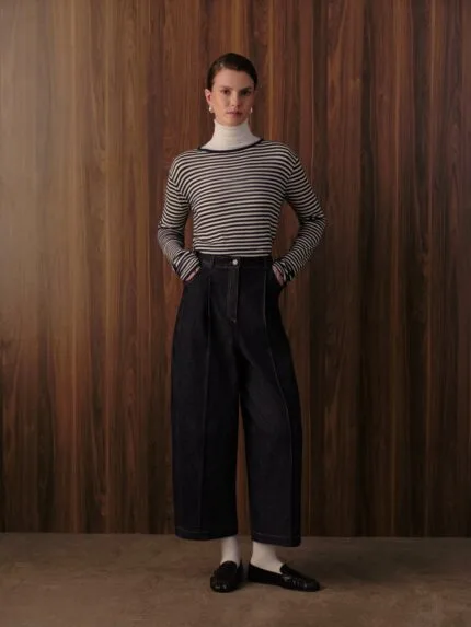 Denim broek met stiksels – marineblauw