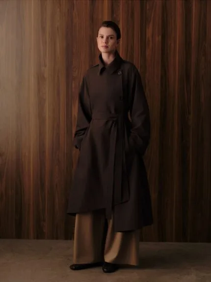 Trenchcoat met ruitdetail – bruin