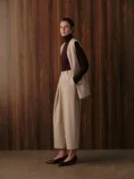 Pantalon met plooien – beige