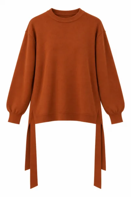 Gebreide top met strik opzij – terracotta