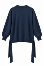 Gebreide top met strik opzij – marineblauw