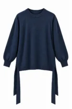 Gebreide top met strik opzij – marineblauw
