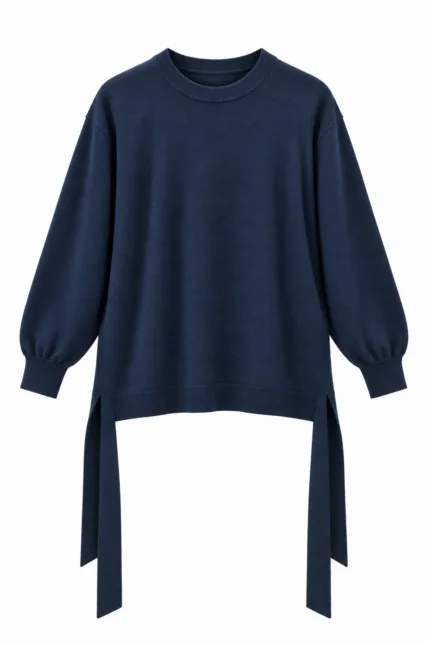 Gebreide top met strik opzij – marineblauw