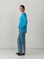 Gebreide top met strik opzij – turquoise