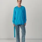 Gebreide top met strik opzij – turquoise